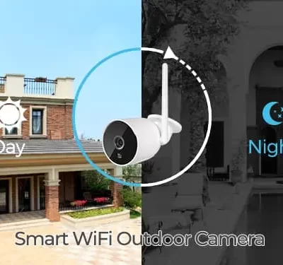 1080P security camera with infrared night vision, providing clear video in low-light conditions.