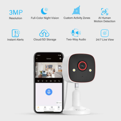 Iufuture A31 WiFi Baby Monitor Camera with 2K Resolution and Color Night Vision, IP66 Waterproof, Indoor Use.